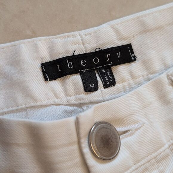 Theory Hayden Editor White Slim Straight Pants Cotton Size 33 - Picture 5 of 12